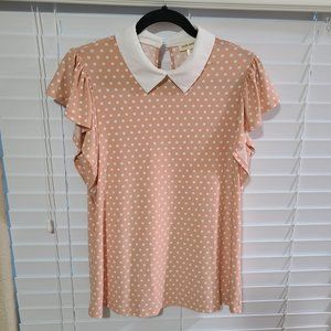 Faith & Joy Pink with White Polka Dot Top - Size Small